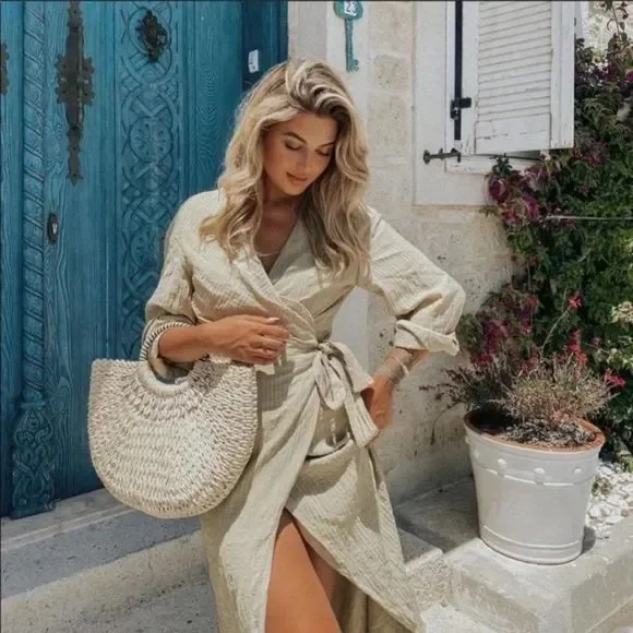 ZARA Dress Wrap Style Textured Midi Long Sleeve - Picture 2 of 12